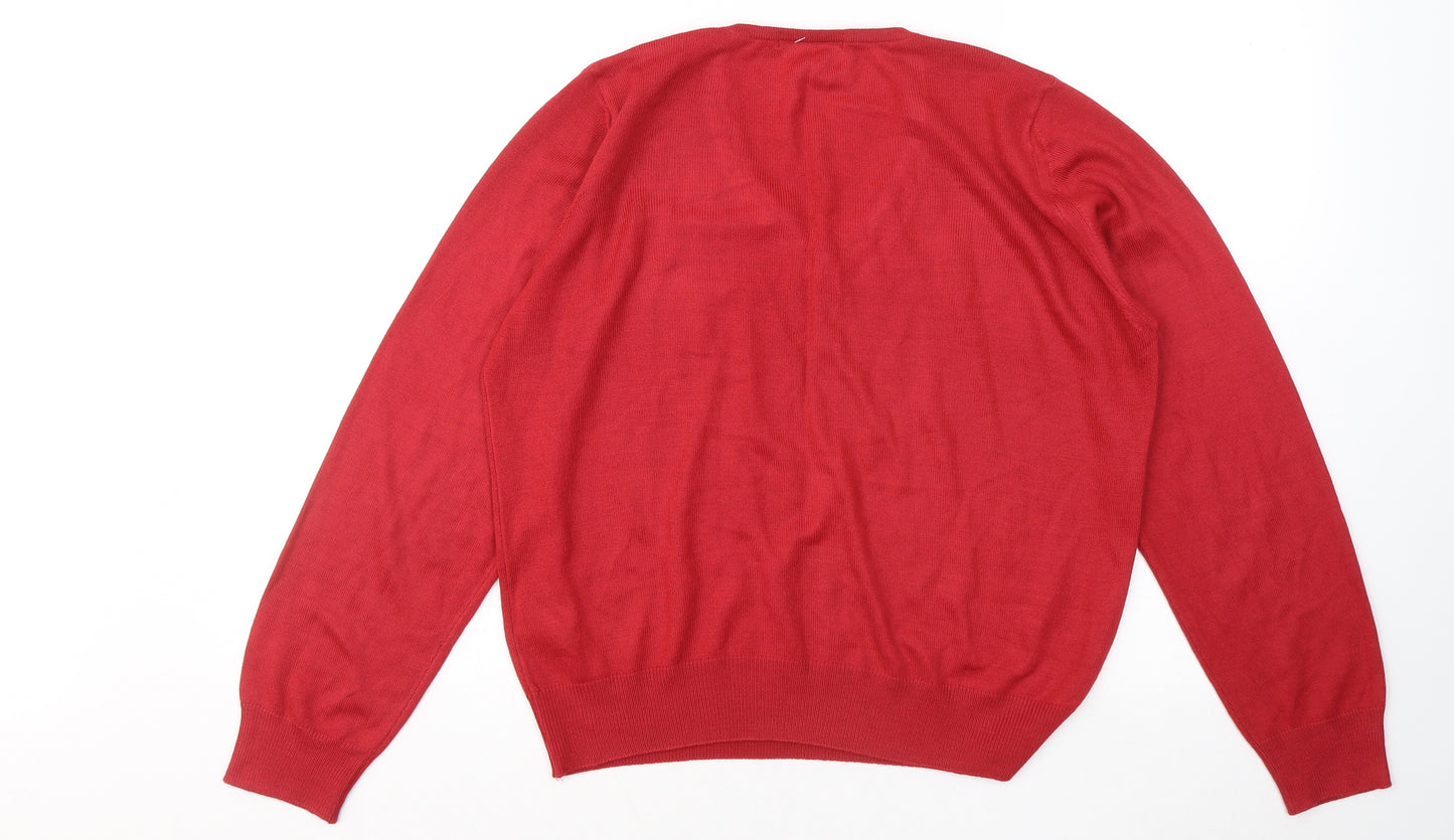 Marks and Spencer Womens Red V-Neck Acrylic Pullover Jumper Size 18