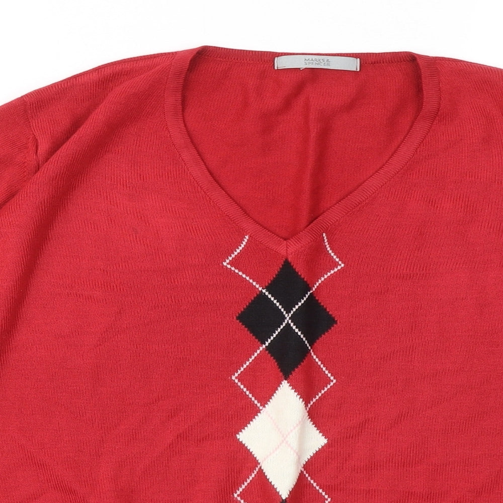 Marks and Spencer Womens Red V-Neck Acrylic Pullover Jumper Size 18