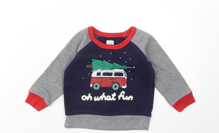 Gap Boys Blue Cotton Pullover Jumper Size 12-18 Months - Oh What Fun