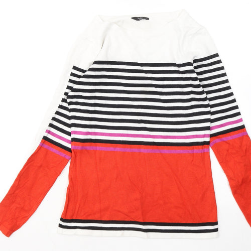 M&Co Womens Multicoloured Round Neck Striped Viscose Pullover Jumper Size 8