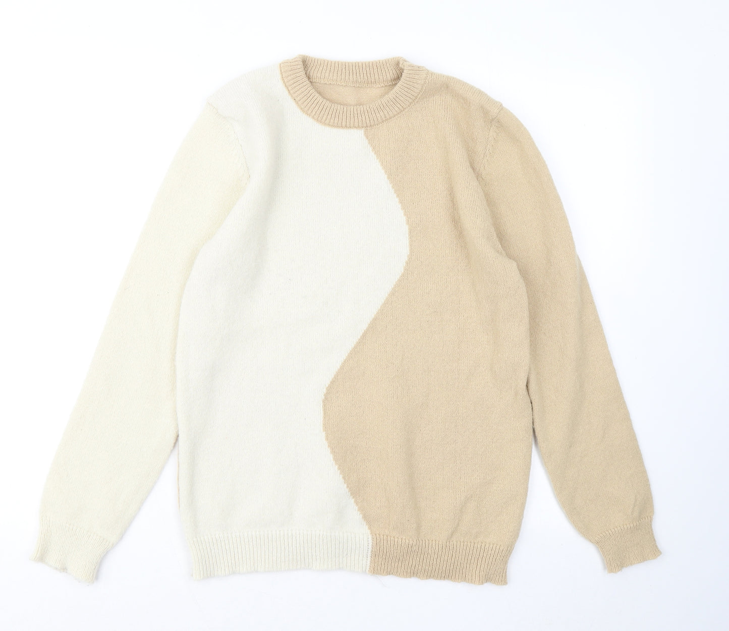 SheIn Womens Beige Round Neck Polyester Pullover Jumper Size L