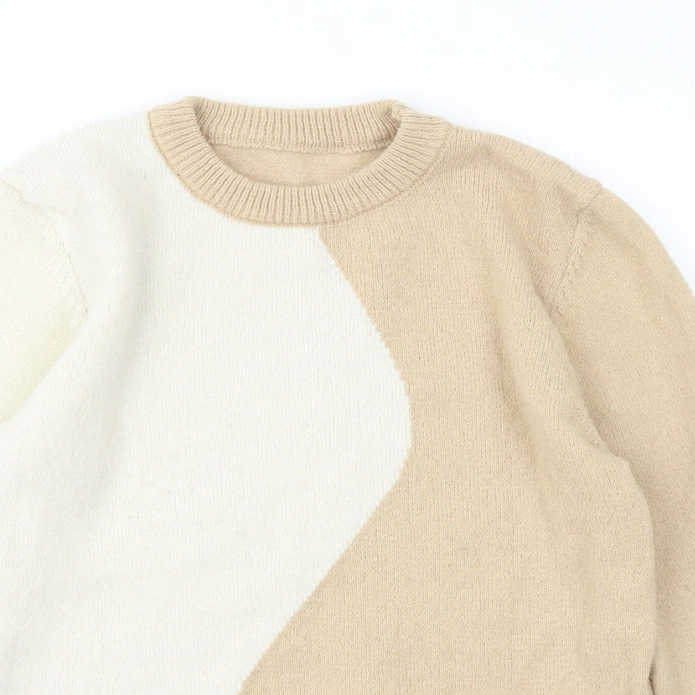 SheIn Womens Beige Round Neck Polyester Pullover Jumper Size L