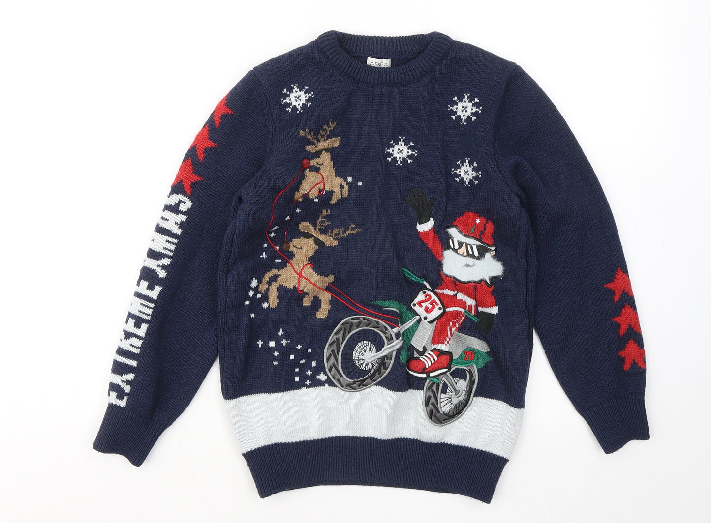F&F Boys Blue Round Neck Polyester Pullover Jumper Size 10 Years - Christmas jumper