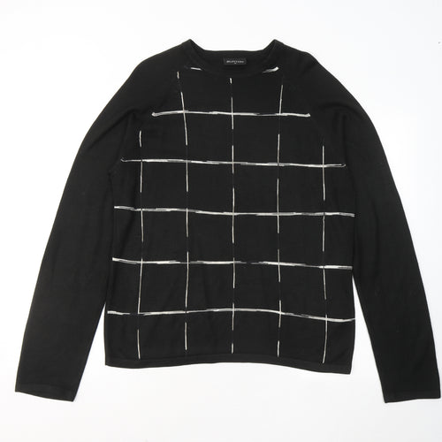 Burton Mens Black Round Neck Geometric Acrylic Pullover Jumper Size M