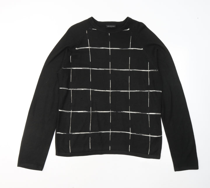 Burton Mens Black Round Neck Geometric Acrylic Pullover Jumper Size M