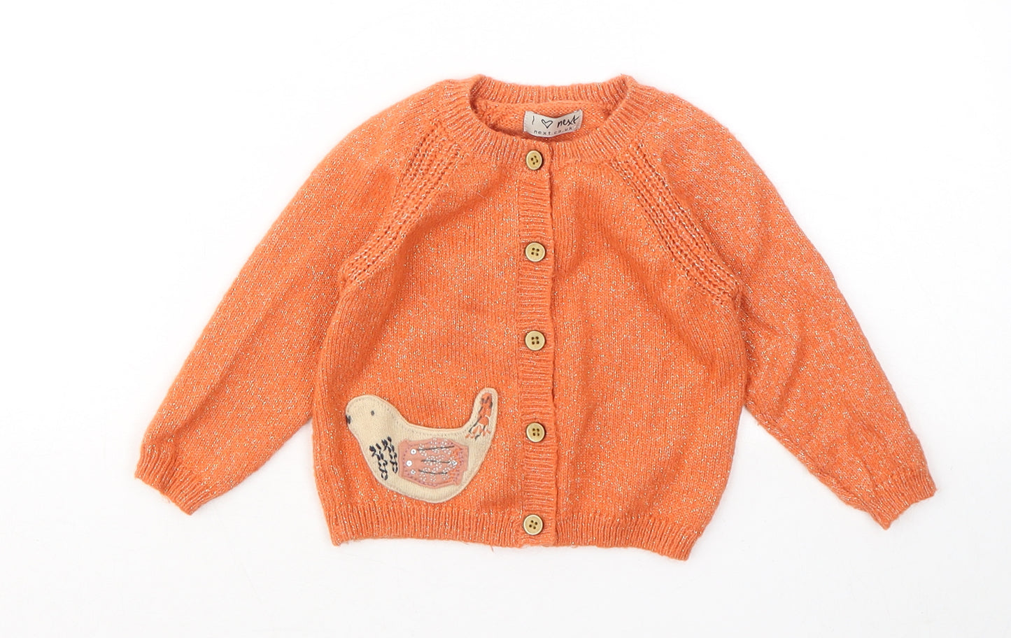 NEXT Girls Orange Acrylic Cardigan Jumper Size 12-18 Months - Bird