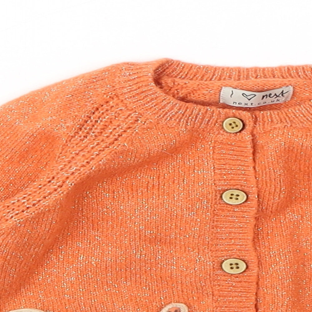 NEXT Girls Orange Acrylic Cardigan Jumper Size 12-18 Months - Bird
