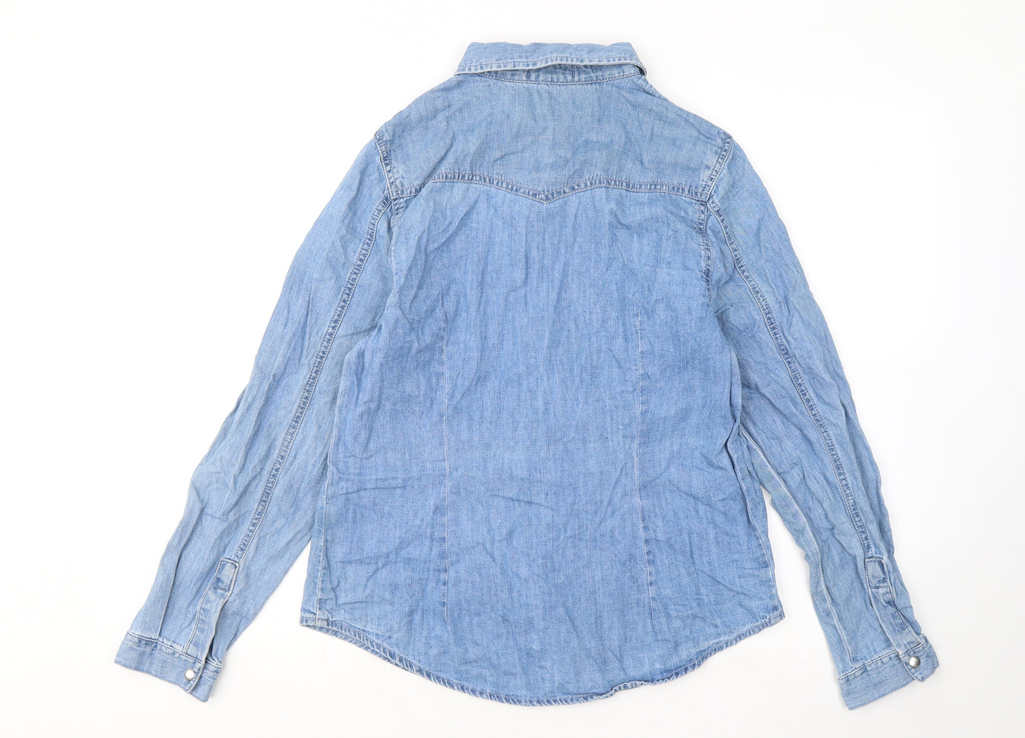 Papaya Womens Blue Cotton Basic Button-Up Size 12 Collared