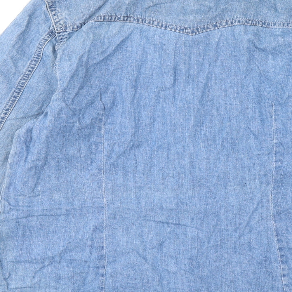 Papaya Womens Blue Cotton Basic Button-Up Size 12 Collared