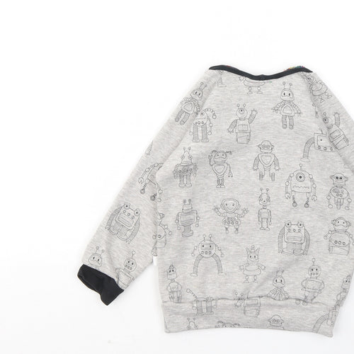 born wild Boys Grey Geometric Cotton Pullover Sweatshirt Size 4 Years - Robots