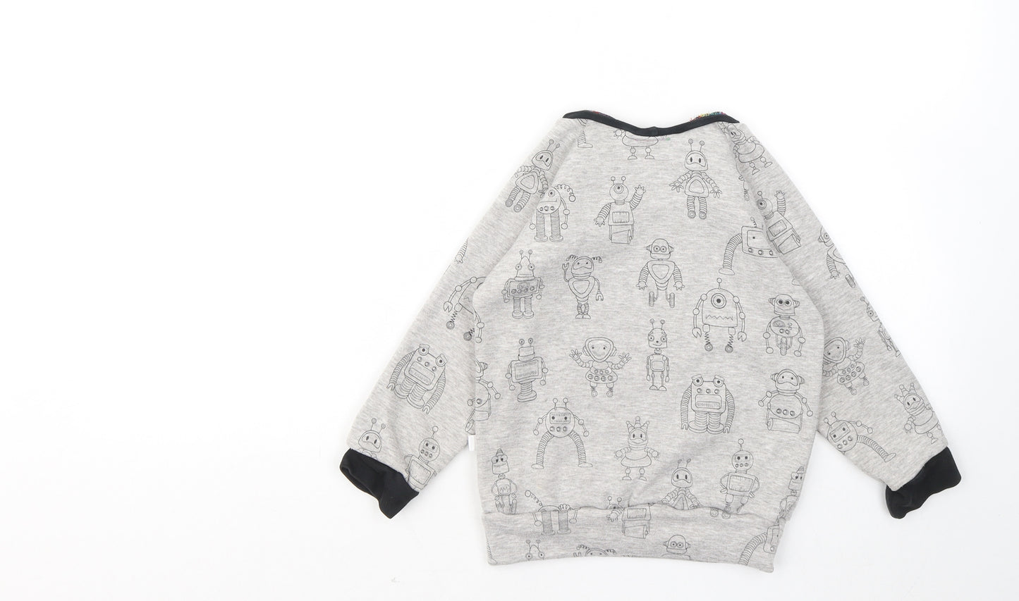 born wild Boys Grey Geometric Cotton Pullover Sweatshirt Size 4 Years - Robots