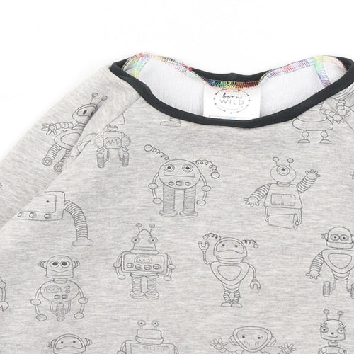 born wild Boys Grey Geometric Cotton Pullover Sweatshirt Size 4 Years - Robots
