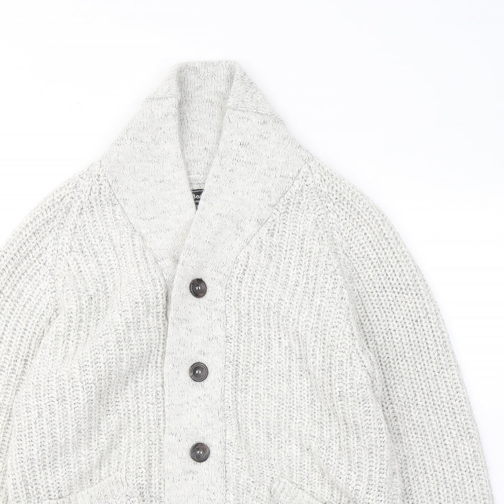 urban release Mens Ivory V-Neck Acrylic Cardigan Jumper Size L