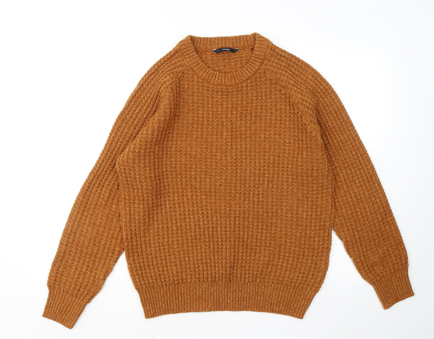George Mens Orange Round Neck Acrylic Pullover Jumper Size L