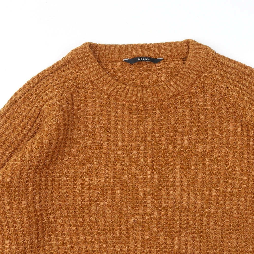 George Mens Orange Round Neck Acrylic Pullover Jumper Size L