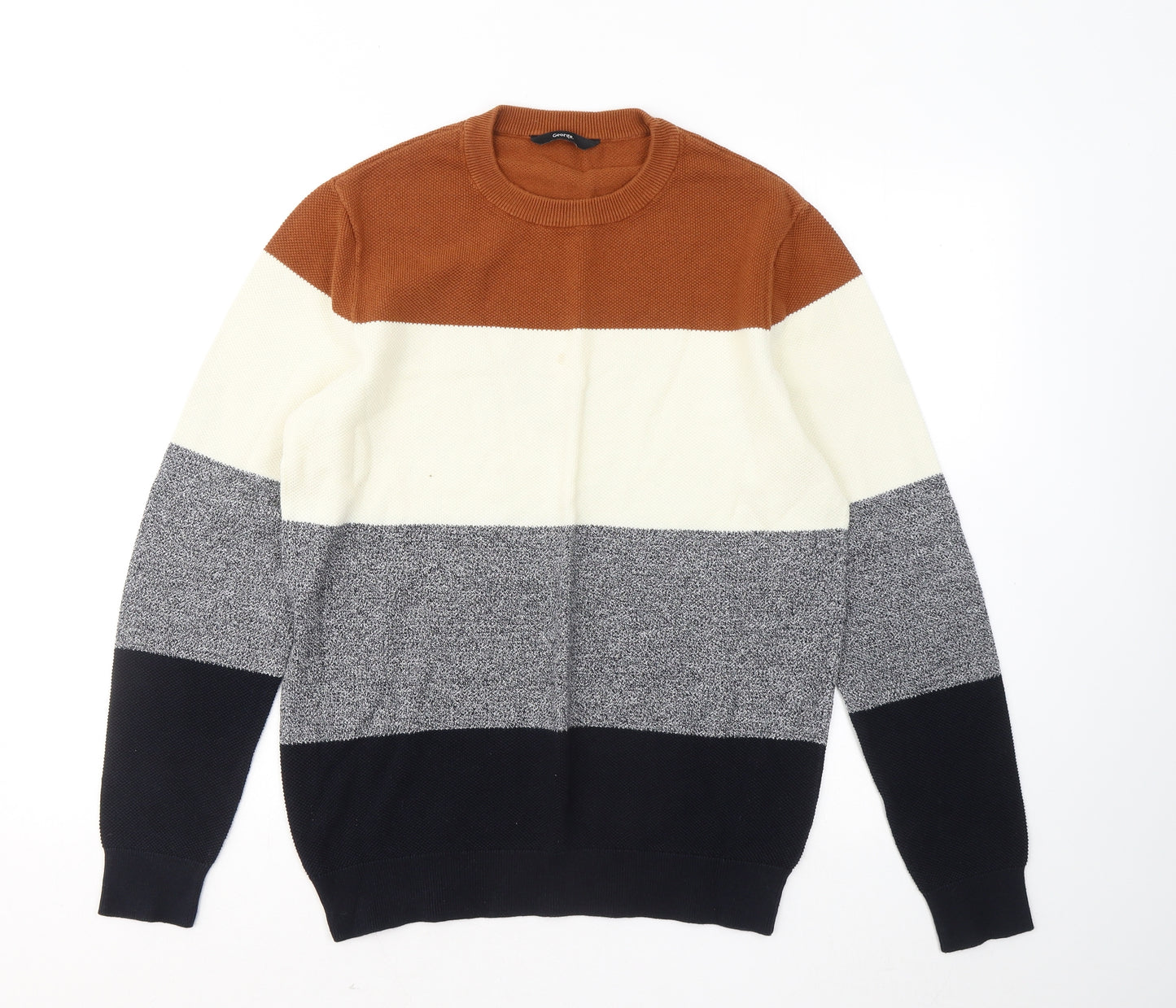 George Mens Multicoloured Round Neck Striped Cotton Pullover Jumper Size L