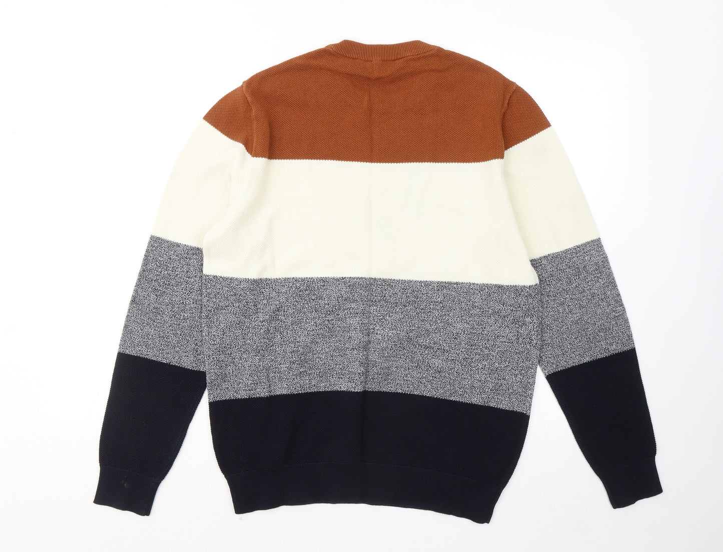George Mens Multicoloured Round Neck Striped Cotton Pullover Jumper Size L