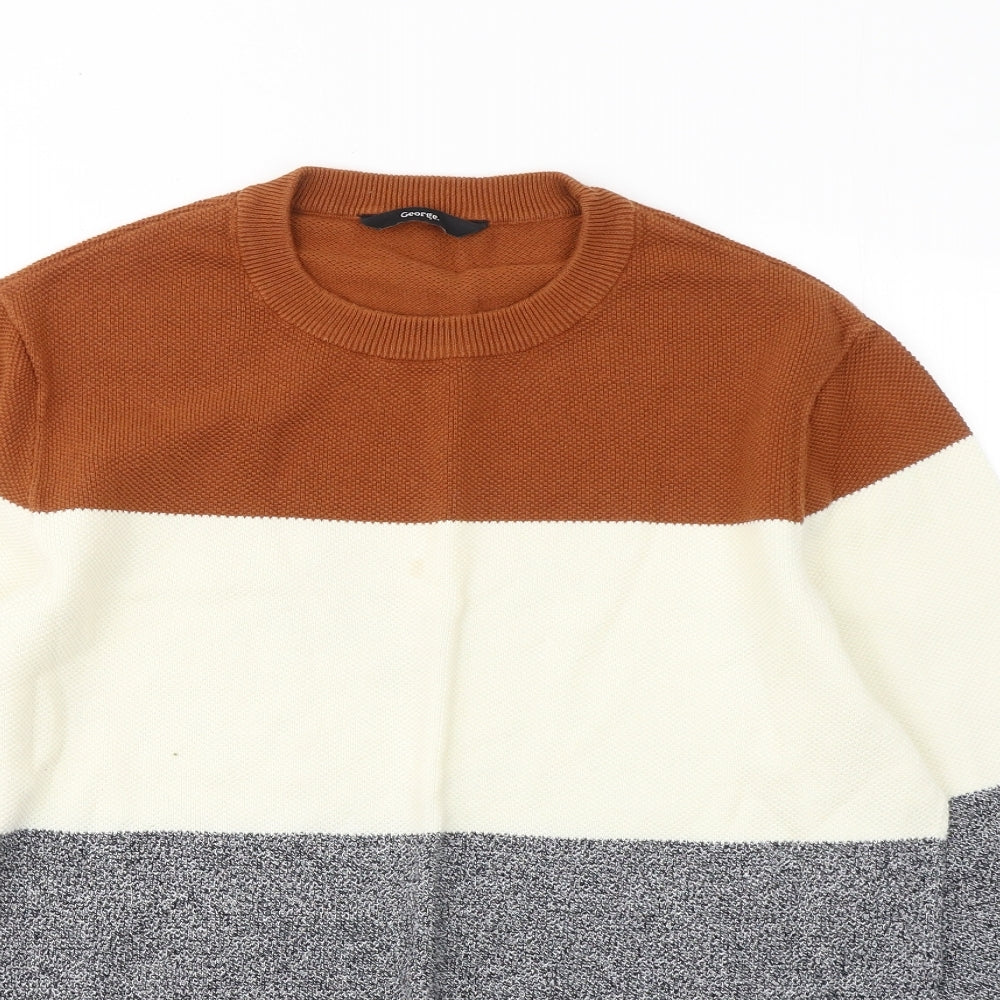 George Mens Multicoloured Round Neck Striped Cotton Pullover Jumper Size L