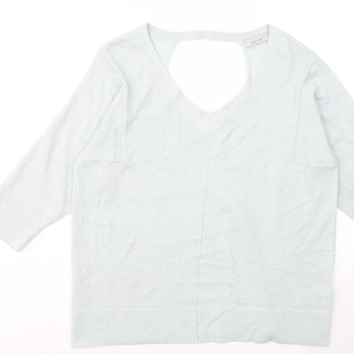 Marks and Spencer Womens Blue Acrylic Basic T-Shirt Size 12 V-Neck