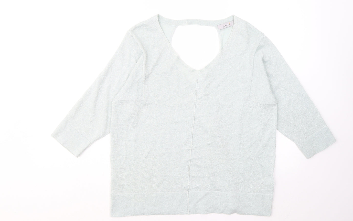 Marks and Spencer Womens Blue Acrylic Basic T-Shirt Size 12 V-Neck