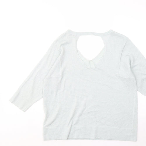 Marks and Spencer Womens Blue Acrylic Basic T-Shirt Size 12 V-Neck