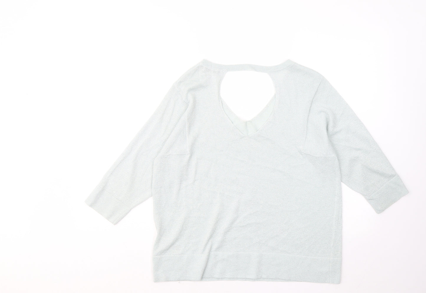 Marks and Spencer Womens Blue Acrylic Basic T-Shirt Size 12 V-Neck