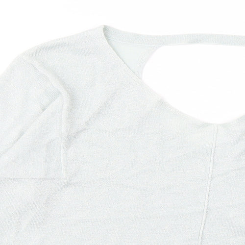 Marks and Spencer Womens Blue Acrylic Basic T-Shirt Size 12 V-Neck