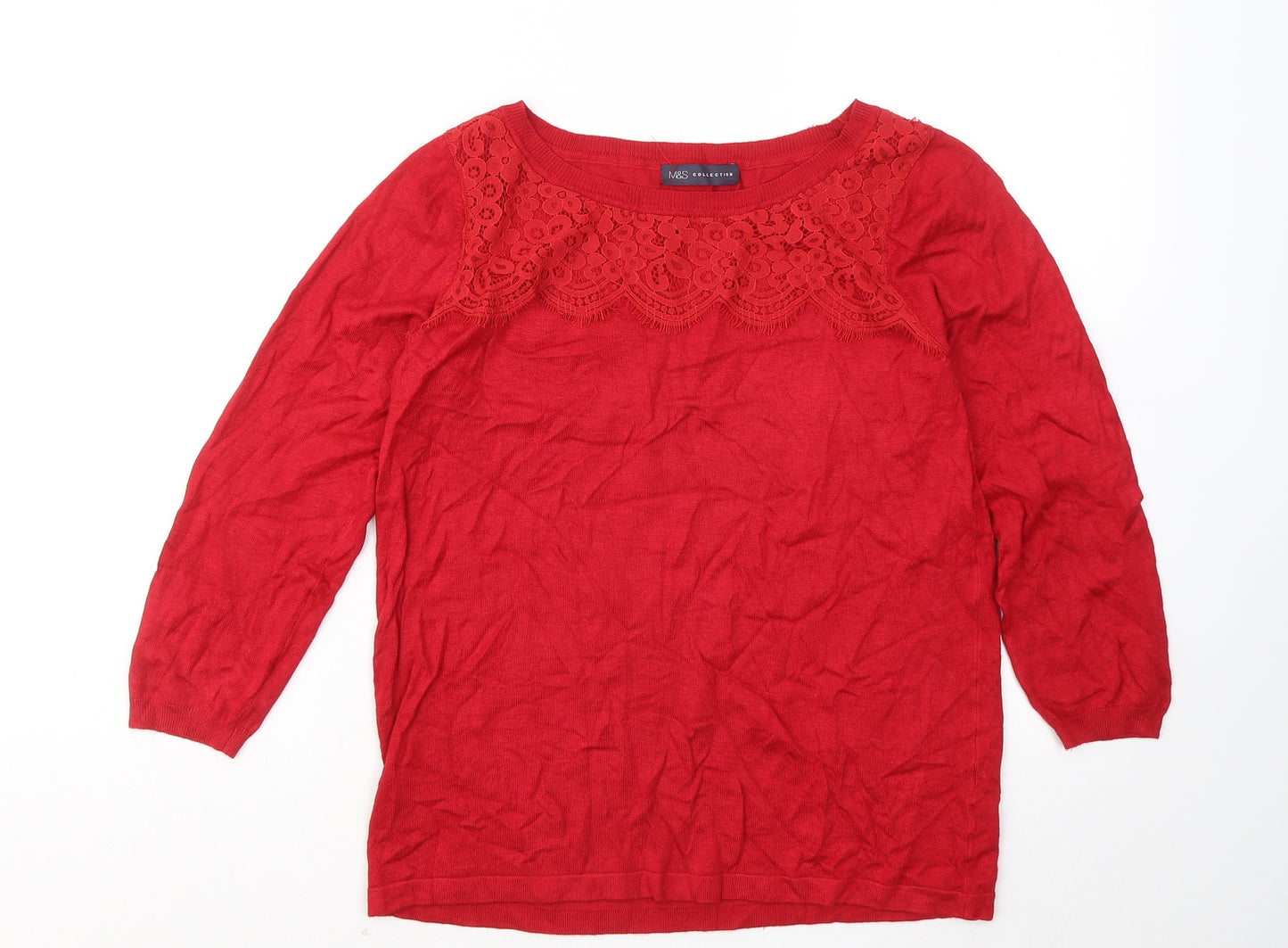 Marks and Spencer Womens Red Round Neck Acrylic Pullover Jumper Size M