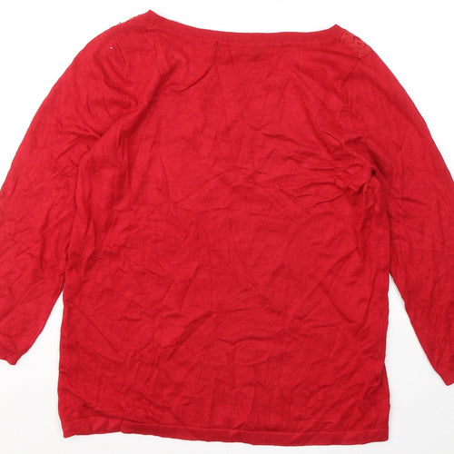 Marks and Spencer Womens Red Round Neck Acrylic Pullover Jumper Size M