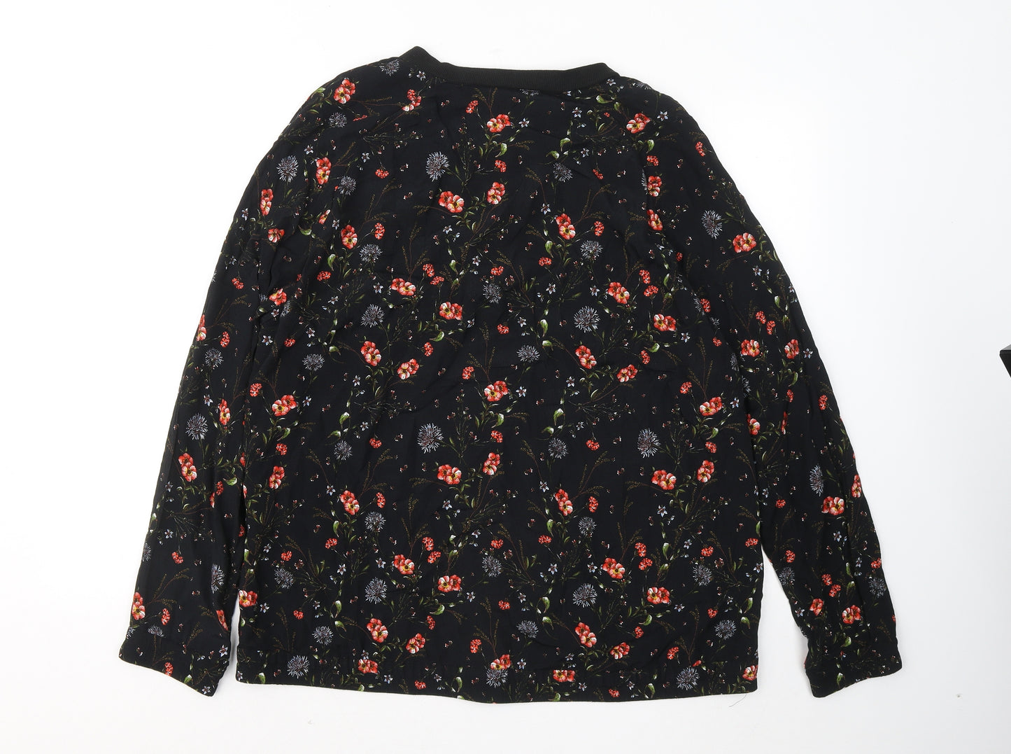 Ulla Popken Womens Black Floral Cotton Full Zip Hoodie Size 16