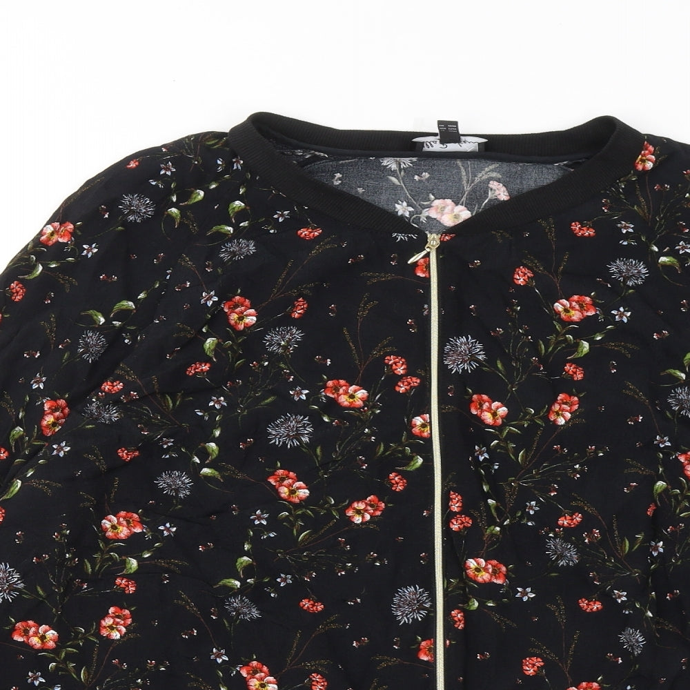 Ulla Popken Womens Black Floral Cotton Full Zip Hoodie Size 16
