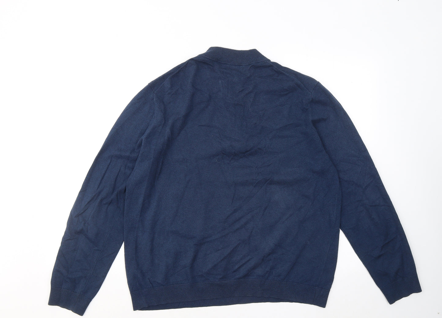 Marks and Spencer Mens Blue Round Neck Cotton Pullover Jumper Size L