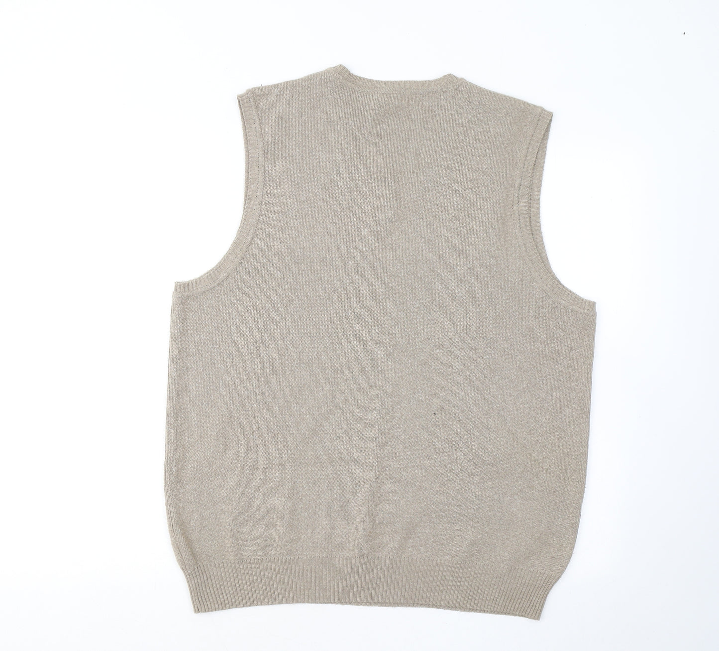 BHS Mens Beige V-Neck Geometric Cotton Vest Jumper Size M