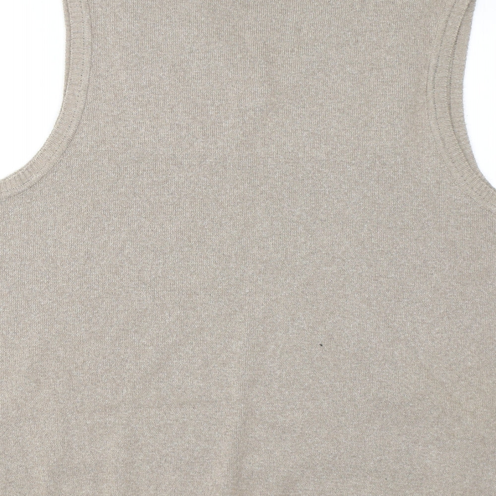 BHS Mens Beige V-Neck Geometric Cotton Vest Jumper Size M
