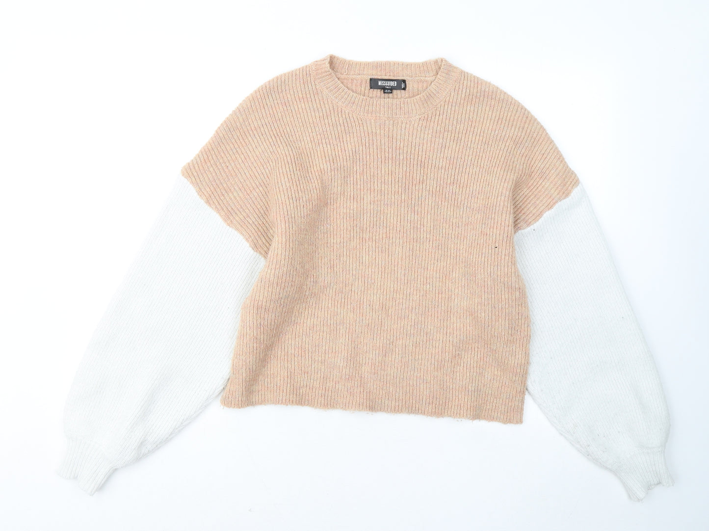 Missguided Womens Beige Round Neck Acrylic Pullover Jumper Size 6