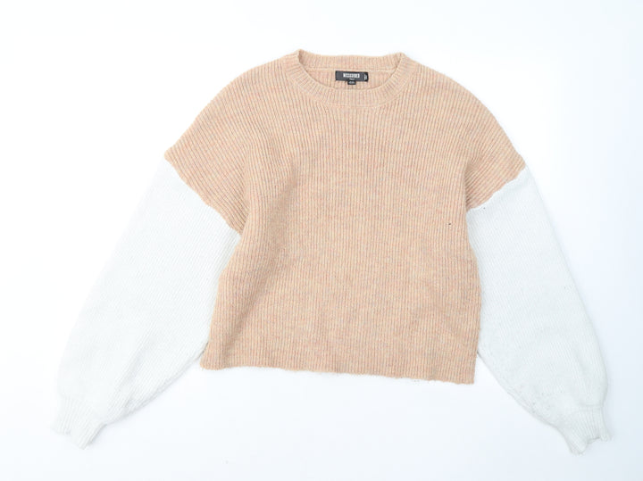 Missguided Womens Beige Round Neck Acrylic Pullover Jumper Size 6