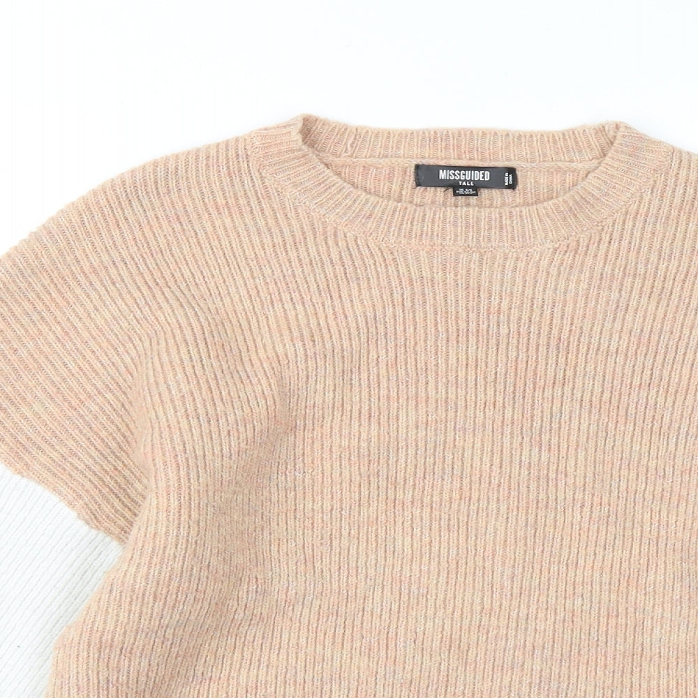 Missguided Womens Beige Round Neck Acrylic Pullover Jumper Size 6