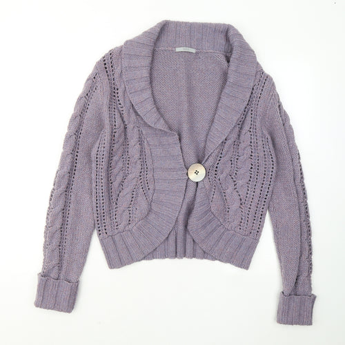Marks and Spencer Womens Purple V-Neck Wool Cardigan Jumper Size 16