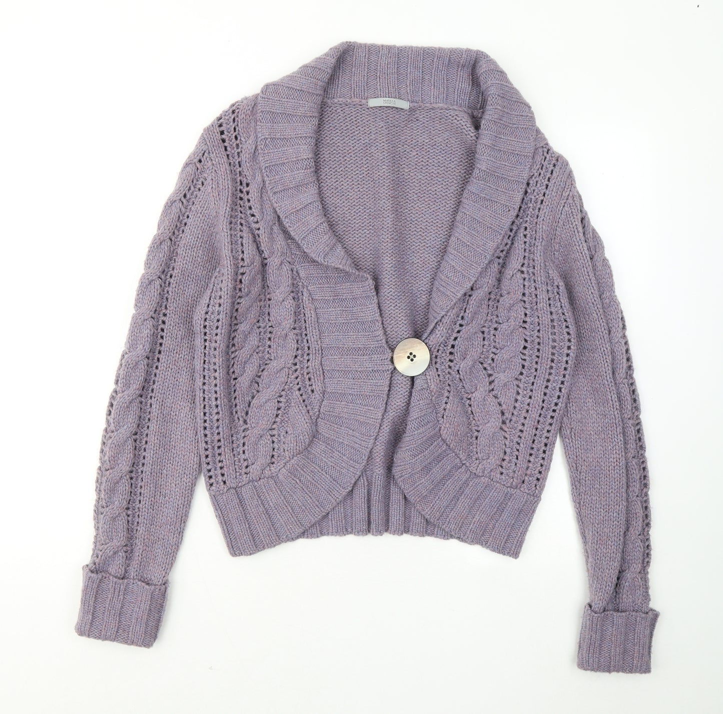 Marks and Spencer Womens Purple V-Neck Wool Cardigan Jumper Size 16