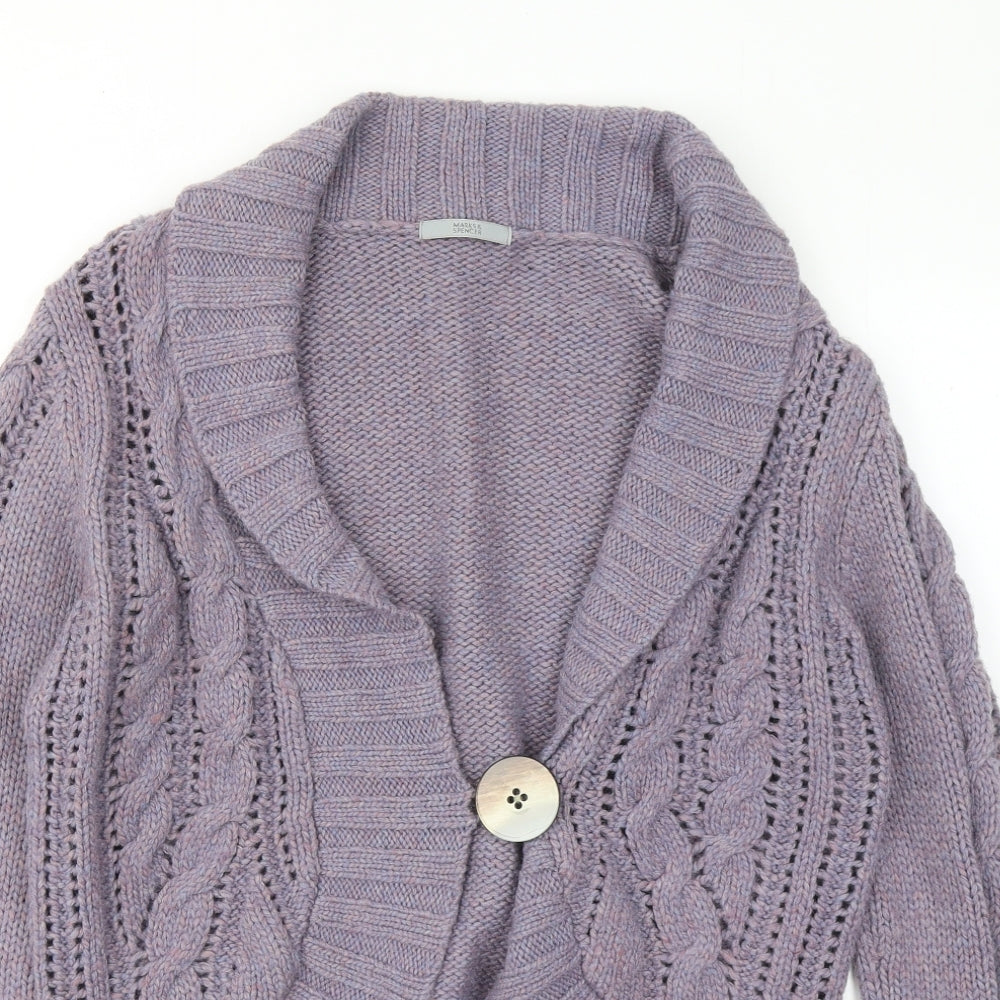 Marks and Spencer Womens Purple V-Neck Wool Cardigan Jumper Size 16