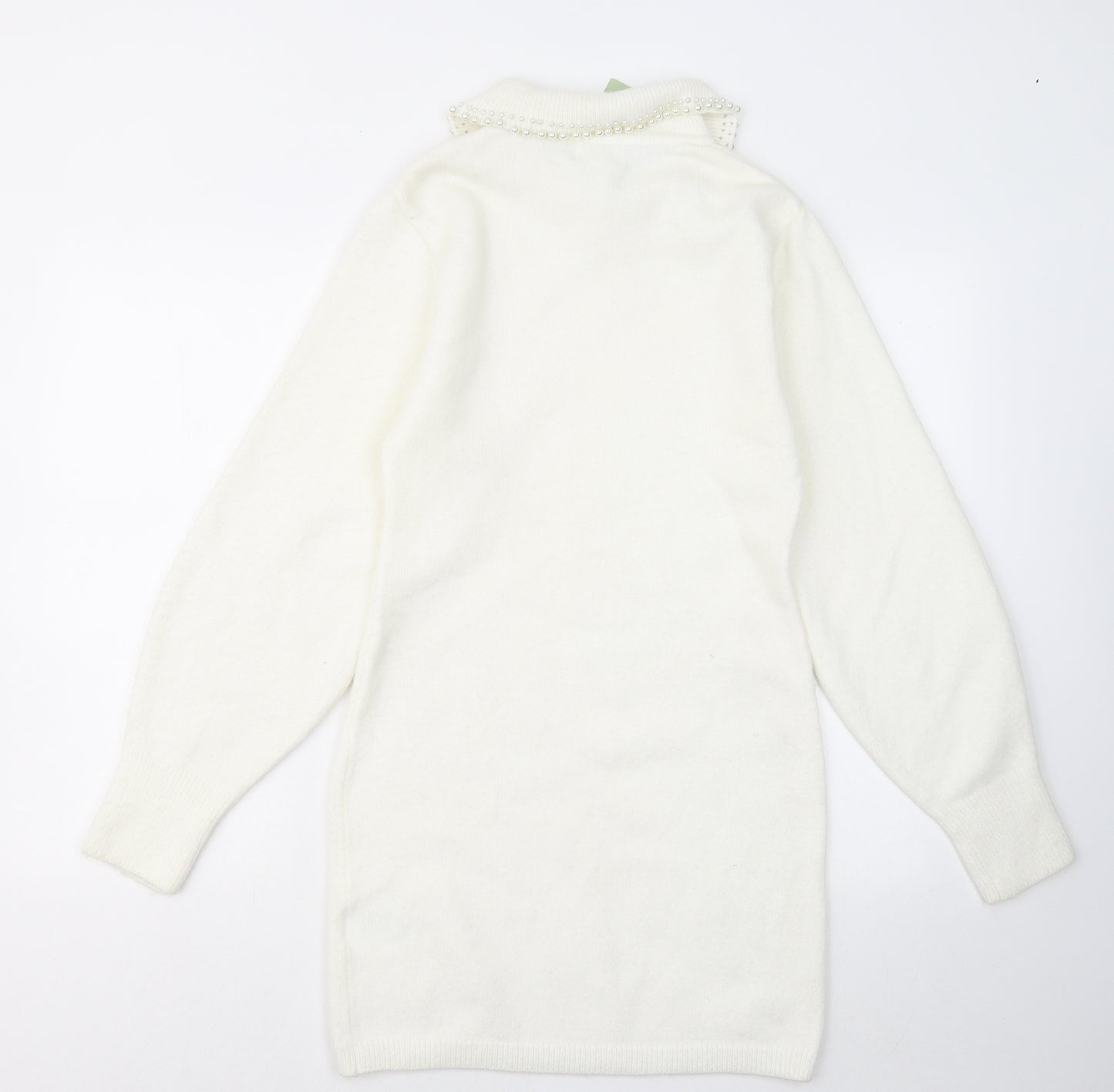 H&M Womens White Polyester Jumper Dress Size S Collared