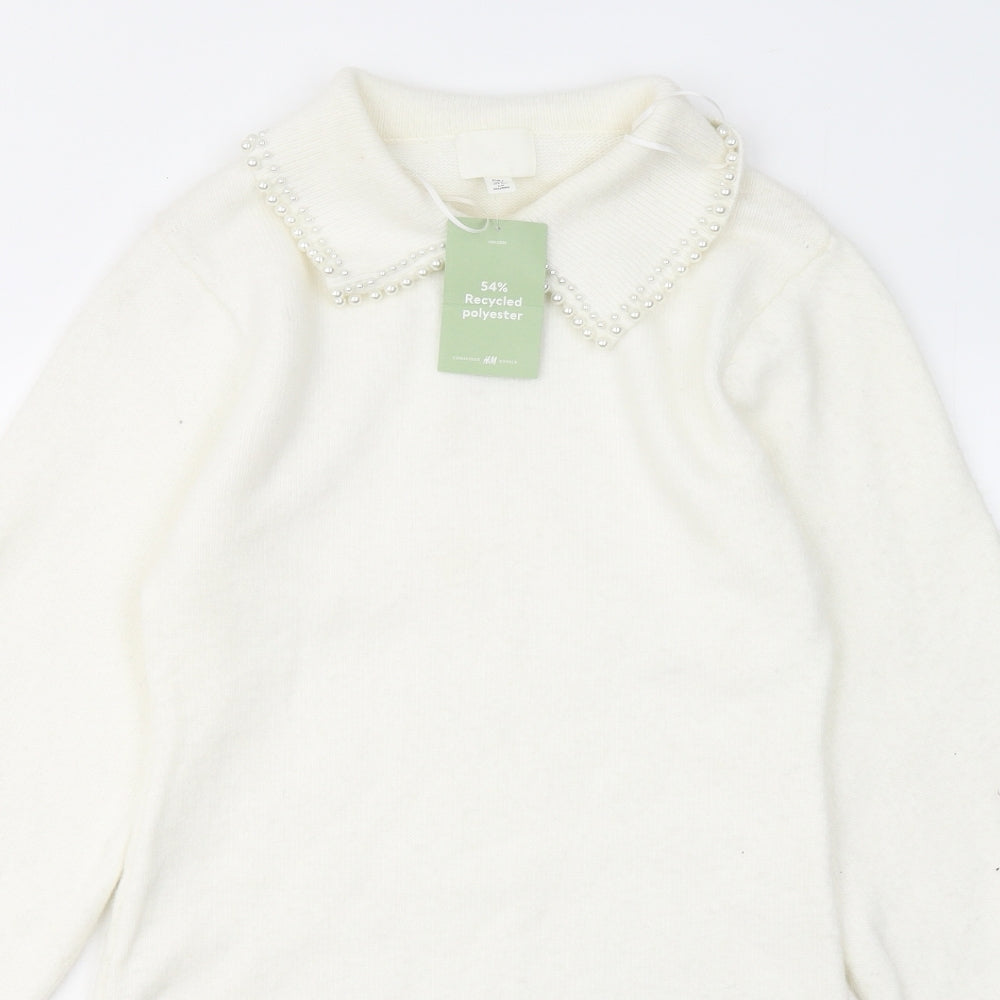 H&M Womens White Polyester Jumper Dress Size S Collared