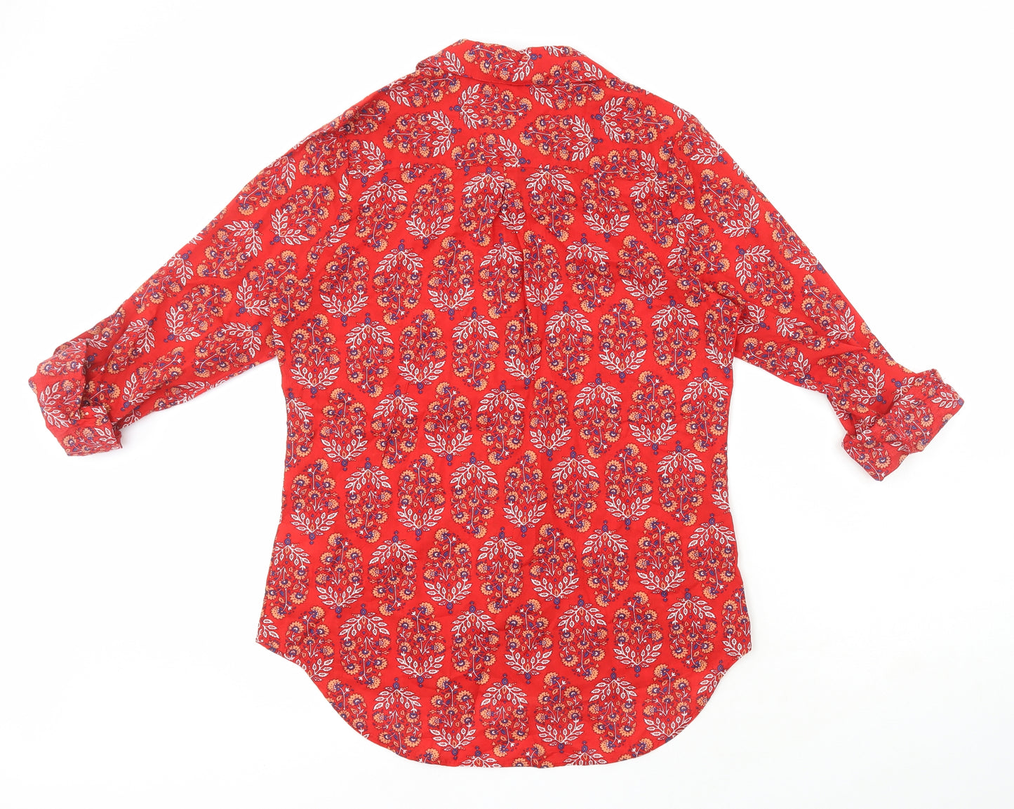 Marks and Spencer Womens Red Floral Cotton Basic T-Shirt Size 10 Collared