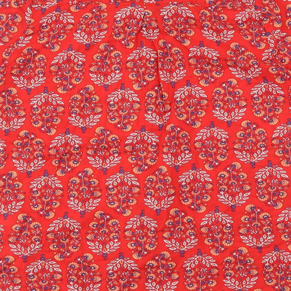 Marks and Spencer Womens Red Floral Cotton Basic T-Shirt Size 10 Collared