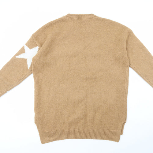 Capsule Womens Beige Round Neck Geometric Acrylic Pullover Jumper Size 8 - Stars