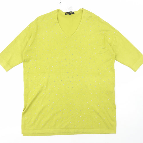 Frank Usher Womens Green V-Neck Viscose Pullover Jumper Size S - Embellished