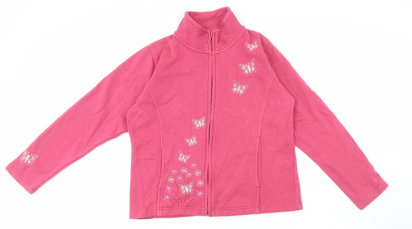 Edinburgh Woollen Mill Womens Pink Floral Cotton Henley Hoodie Size S - Embroidered