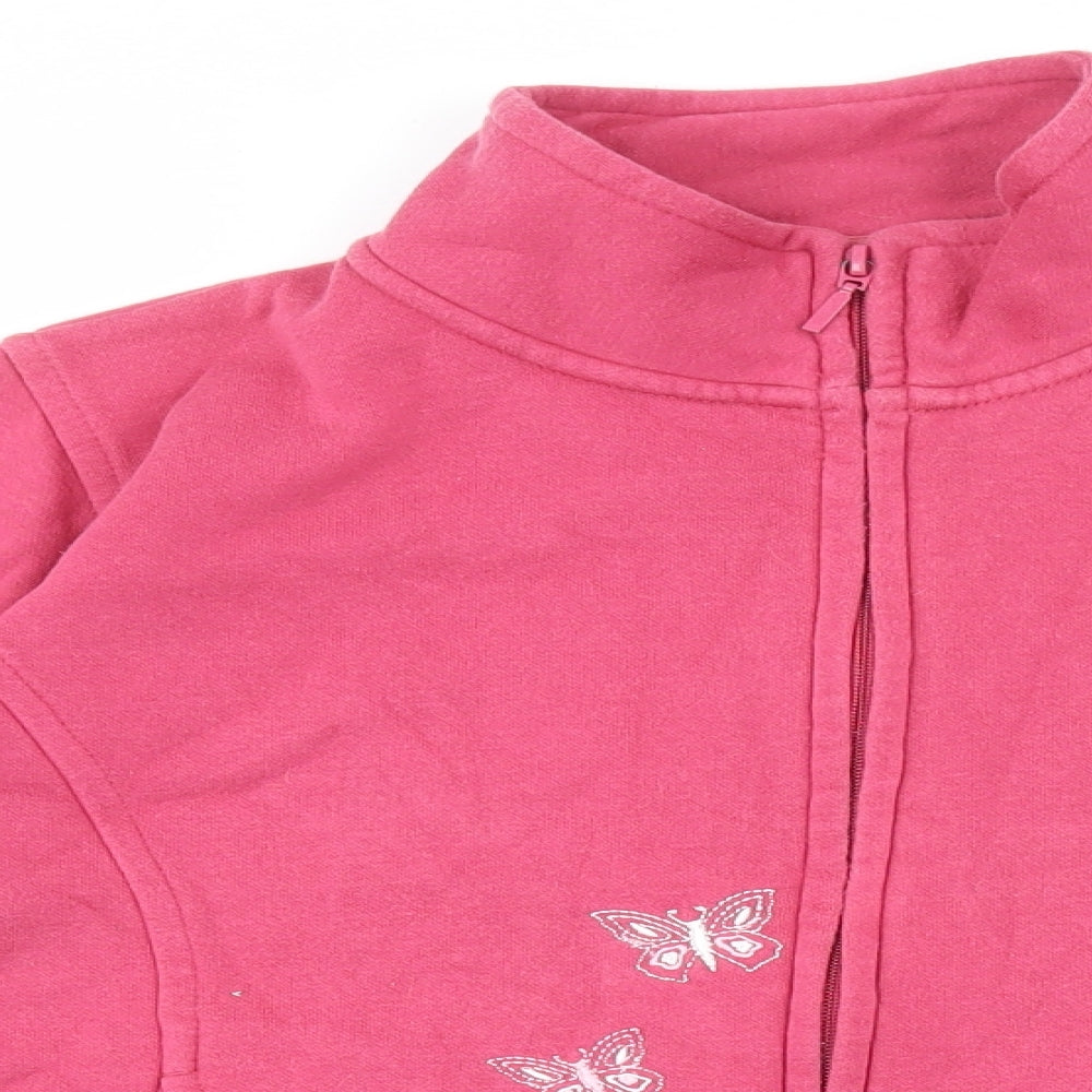 Edinburgh Woollen Mill Womens Pink Floral Cotton Henley Hoodie Size S - Embroidered