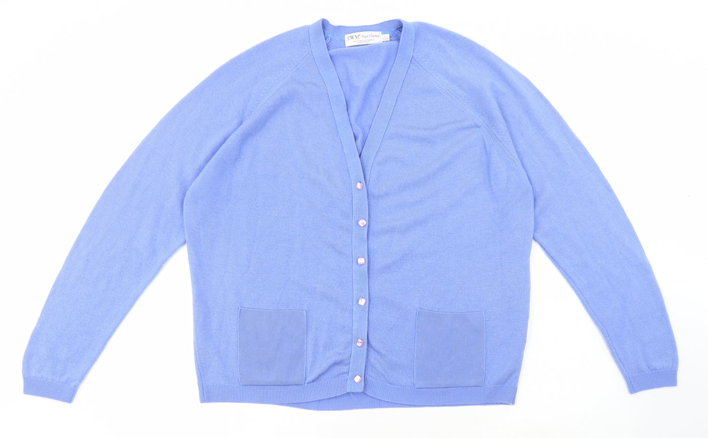 Edinburgh Woollen Mill Womens Blue V-Neck Wool Cardigan Jumper Size L