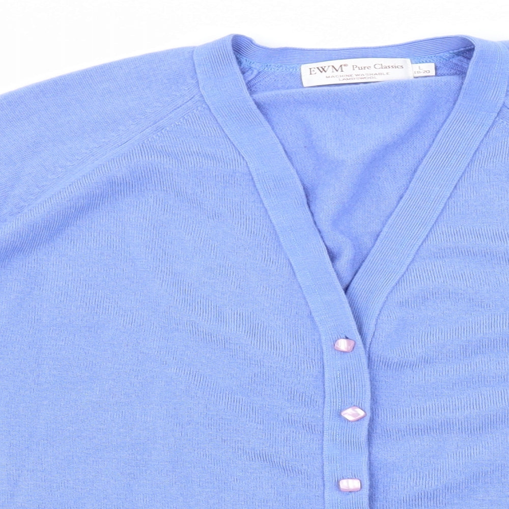 Edinburgh Woollen Mill Womens Blue V-Neck Wool Cardigan Jumper Size L